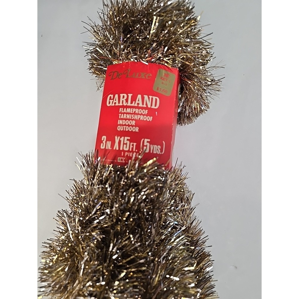 Vntg De Luxe Tinsel Garland‎ 15 Ft. X 3" Gold Christmas Tree Decoration Germany